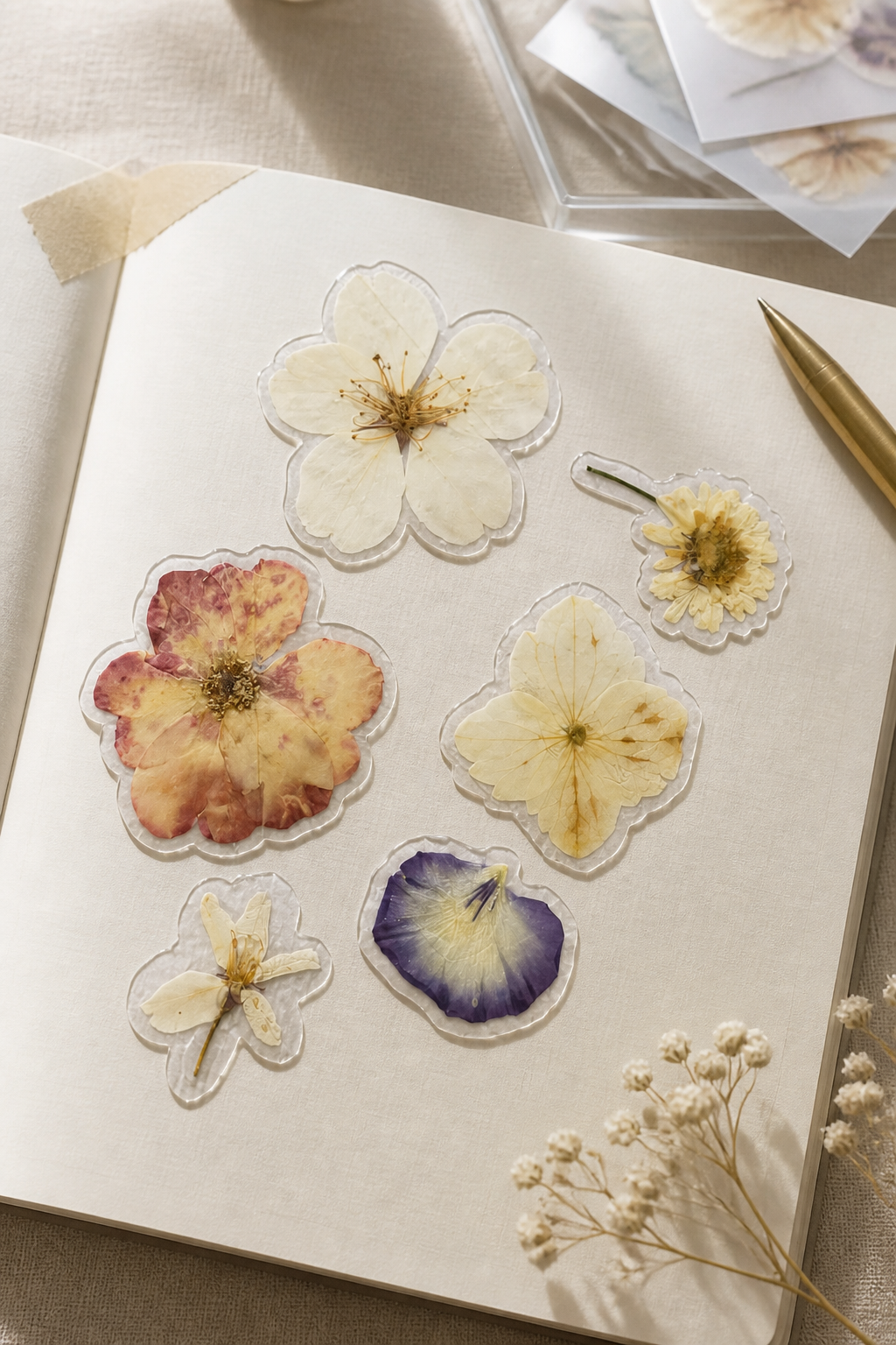 Handmade pressed flower stickers